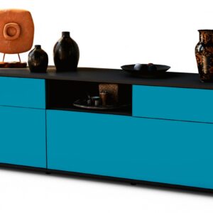 Lowboard Anita | Korpus Anthrazit | Front in Türkis | 136x49x35cm (BxHxT)
