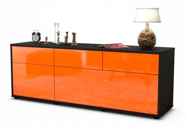 Lowboard Anjelika | Korpus Anthrazit | Front in Hochglanz Orange | 136x49x35cm (BxHxT)