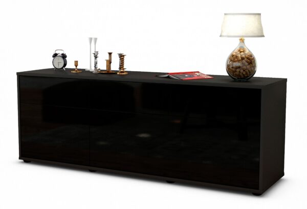 Lowboard Anjelika | Korpus Anthrazit | Front in Hochglanz Schwarz | 136x49x35cm (BxHxT)