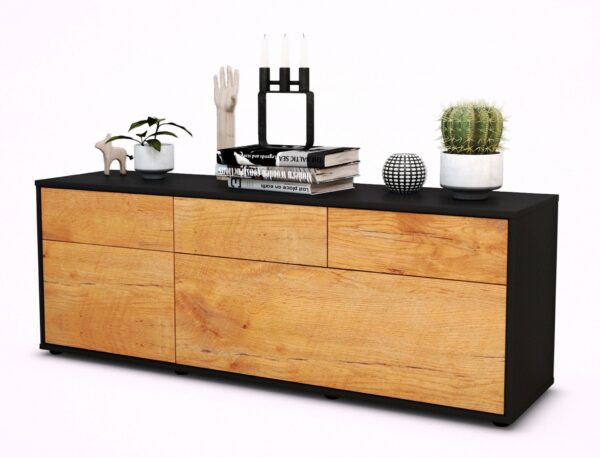 Lowboard Anna | Korpus Anthrazit | Front in Eiche Holz Optik | 136x49x35cm (BxHxT)