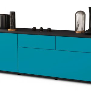 Lowboard Annabell | Korpus Anthrazit | Front in Türkis | 136x49x35cm (BxHxT)