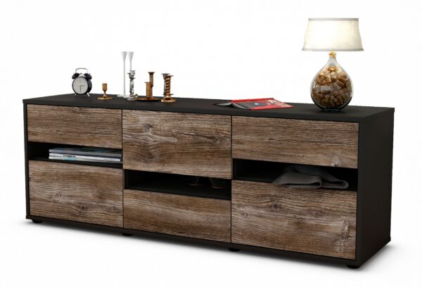 Lowboard Annalisa | Korpus Anthrazit | Front in Treibholz Holz Optik | 136x49x35cm (BxHxT)
