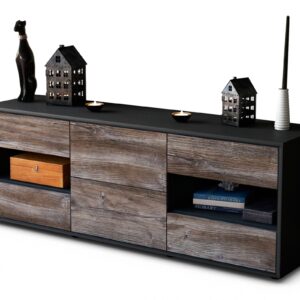 Lowboard Anni | Korpus Anthrazit | Front in Treibholz Holz Optik | 136x49x35cm (BxHxT)