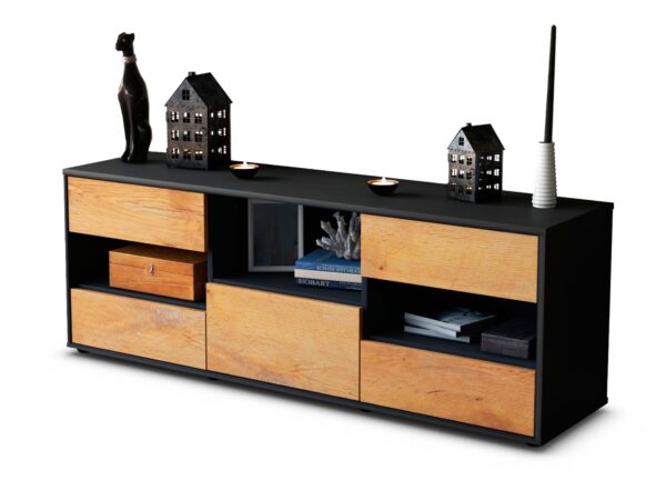 Lowboard Annunziata | Korpus Anthrazit | Front in Eiche Holz Optik | 136x49x35cm (BxHxT)