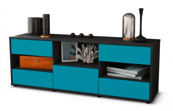Lowboard Annunziata | Korpus Anthrazit | Front in Türkis | 136x49x35cm (BxHxT)