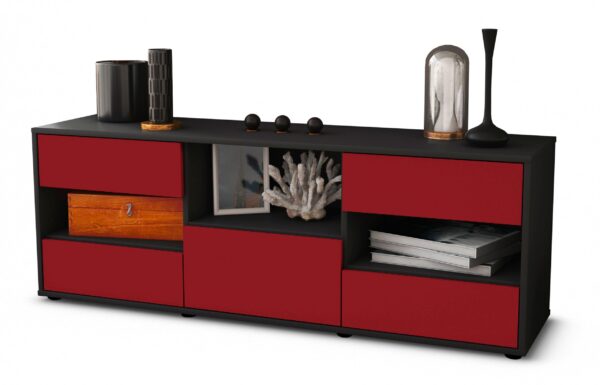 Lowboard Annunziata | Korpus Anthrazit | Front in Bordeaux | 136x49x35cm (BxHxT)