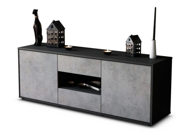 Lowboard Antonella | Korpus Anthrazit | Front in Beton Optik | 136x49x35cm (BxHxT)