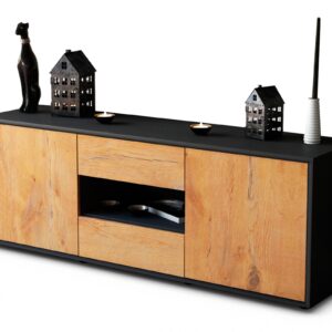 Lowboard Antonella | Korpus Anthrazit | Front in Eiche Holz Optik | 136x49x35cm (BxHxT)