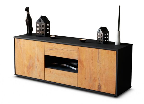 Lowboard Antonella | Korpus Anthrazit | Front in Eiche Holz Optik | 136x49x35cm (BxHxT)