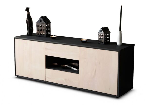 Lowboard Antonella | Korpus Anthrazit | Front in Zeder Holz Optik | 136x49x35cm (BxHxT)