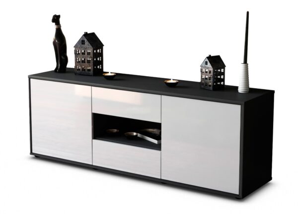 Lowboard Antonella | Korpus Anthrazit | Front in Hochglanz Weiß | 136x49x35cm (BxHxT)