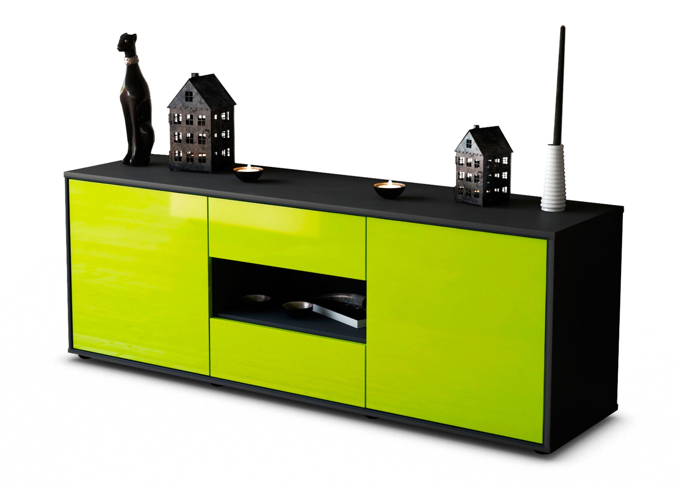 Lowboard Antonella, Grün (136x49x35cm) 1 Lowboard Antonella, Grün (136x49x35cm)