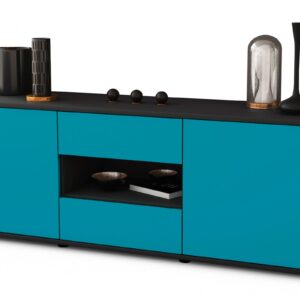 Lowboard Antonella | Korpus Anthrazit | Front in Türkis | 136x49x35cm (BxHxT)
