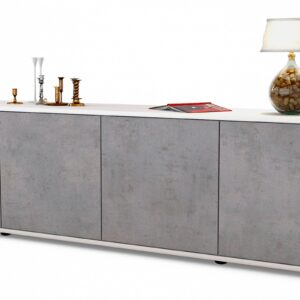 Lowboard Antonia | Korpus Weiß | Front in Beton Optik | 180x49x35cm (BxHxT)