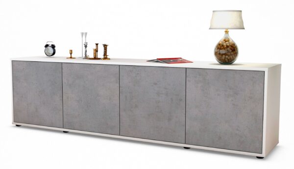 Lowboard Antonia | Korpus Weiß | Front in Beton Optik | 180x49x35cm (BxHxT)