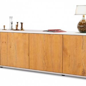 Lowboard Antonia | Korpus Weiß | Front in Eiche Holz Optik | 180x49x35cm (BxHxT)