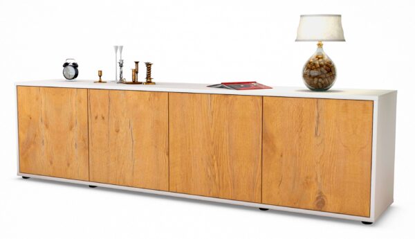 Lowboard Antonia | Korpus Weiß | Front in Eiche Holz Optik | 180x49x35cm (BxHxT)