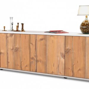 Lowboard Antonia | Korpus Weiß | Front in Pinie Holz Optik | 180x49x35cm (BxHxT)