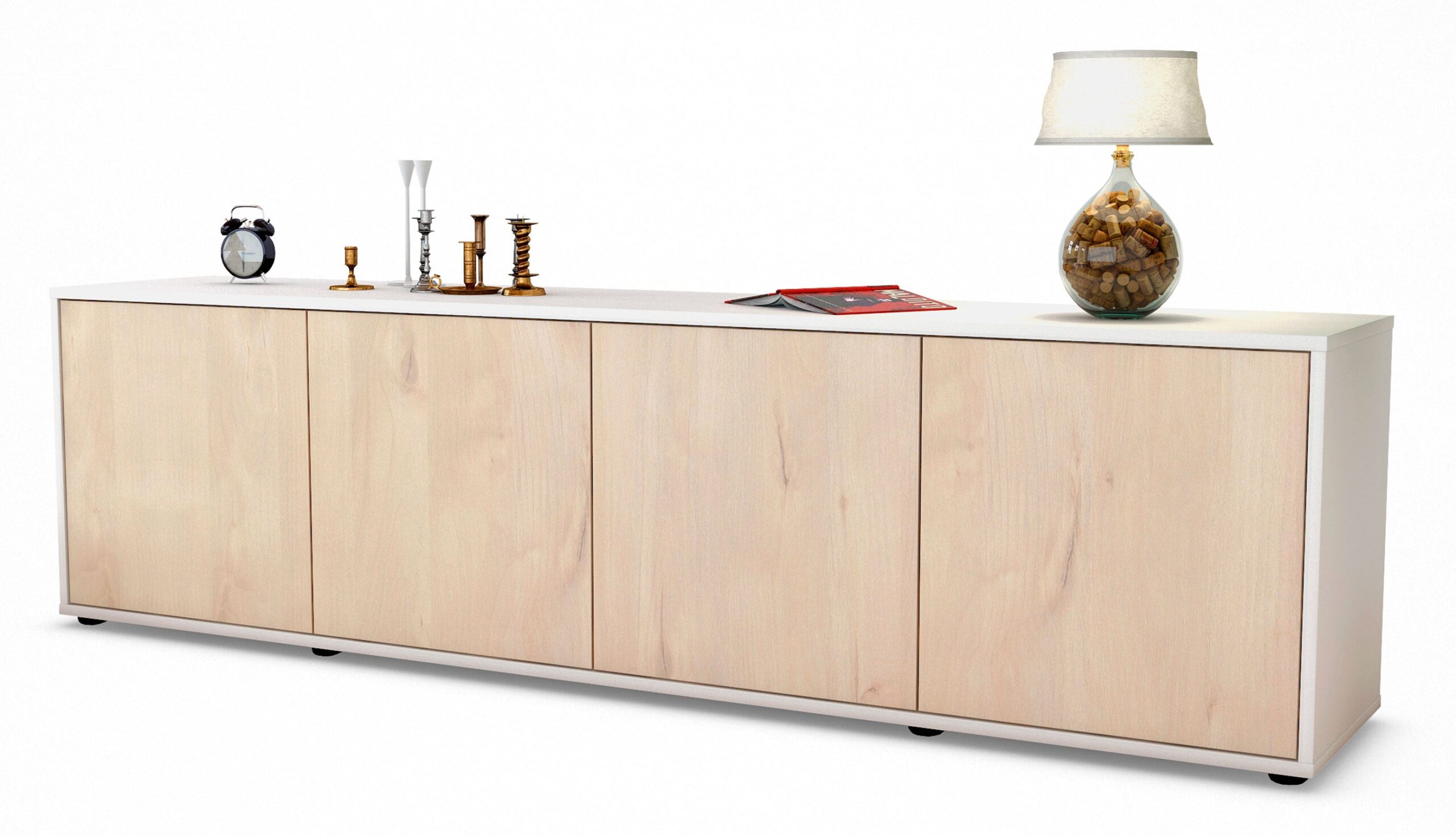 Lowboard Antonia | Korpus Weiß | Front in Zeder Holz Optik | 180x49x35cm (BxHxT) 1 Lowboard Antonia | Korpus Weiß | Front in Zeder Holz Optik | 180x49x35cm (BxHxT)