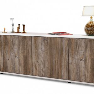 Lowboard Antonia | Korpus Weiß | Front in Treibholz Holz Optik | 180x49x35cm (BxHxT)