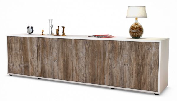 Lowboard Antonia | Korpus Weiß | Front in Treibholz Holz Optik | 180x49x35cm (BxHxT)