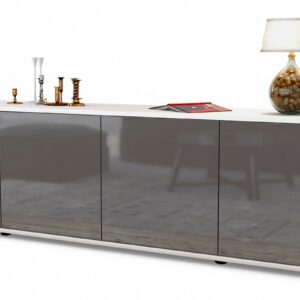 Lowboard Antonia | Korpus Weiß | Front in Hochglanz Grau | 180x49x35cm (BxHxT)