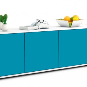 Lowboard Antonia | Korpus Weiß | Front in Türkis | 180x49x35cm (BxHxT)
