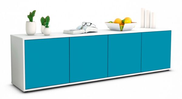 Lowboard Antonia | Korpus Weiß | Front in Türkis | 180x49x35cm (BxHxT)