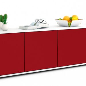 Lowboard Antonia | Korpus Weiß | Front in Bordeaux | 180x49x35cm (BxHxT)
