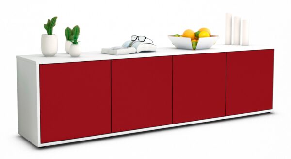 Lowboard Antonia | Korpus Weiß | Front in Bordeaux | 180x49x35cm (BxHxT)