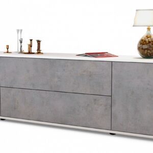 Lowboard Aquilina | Korpus Weiß | Front in Beton Optik | 180x49x35cm (BxHxT)