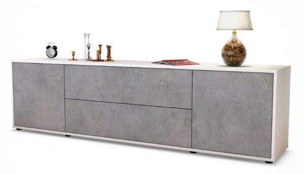 Lowboard Aquilina | Korpus Weiß | Front in Beton Optik | 180x49x35cm (BxHxT)