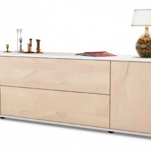 Lowboard Aquilina | Korpus Weiß | Front in Zeder Holz Optik | 180x49x35cm (BxHxT)