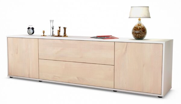 Lowboard Aquilina | Korpus Weiß | Front in Zeder Holz Optik | 180x49x35cm (BxHxT)