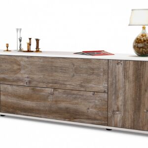 Lowboard Aquilina | Korpus Weiß | Front in Treibholz Holz Optik | 180x49x35cm (BxHxT)