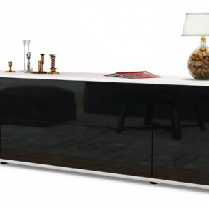 Lowboard Aquilina | Korpus Weiß | Front in Hochglanz Schwarz | 180x49x35cm (BxHxT)