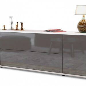 Lowboard Aquilina | Korpus Weiß | Front in Hochglanz Grau | 180x49x35cm (BxHxT)