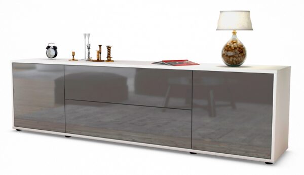 Lowboard Aquilina | Korpus Weiß | Front in Hochglanz Grau | 180x49x35cm (BxHxT)