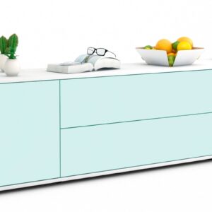 Lowboard Aquilina | Korpus Weiß | Front in Mint | 180x49x35cm (BxHxT)