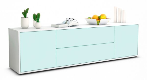 Lowboard Aquilina | Korpus Weiß | Front in Mint | 180x49x35cm (BxHxT)
