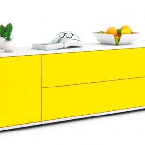 Lowboard Aquilina | Korpus Weiß | Front in Gelb | 180x49x35cm (BxHxT)