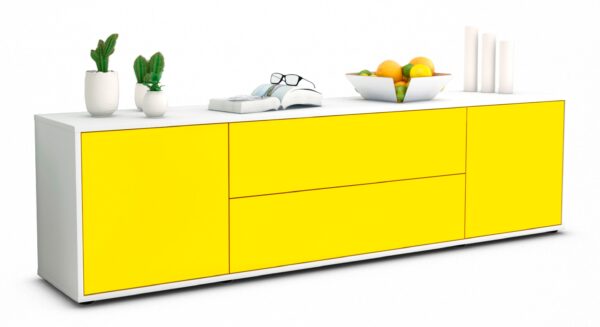 Lowboard Aquilina | Korpus Weiß | Front in Gelb | 180x49x35cm (BxHxT)