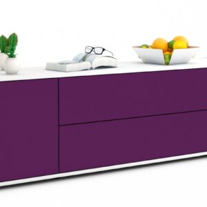 Lowboard Aquilina | Korpus Weiß | Front in Lila | 180x49x35cm (BxHxT)