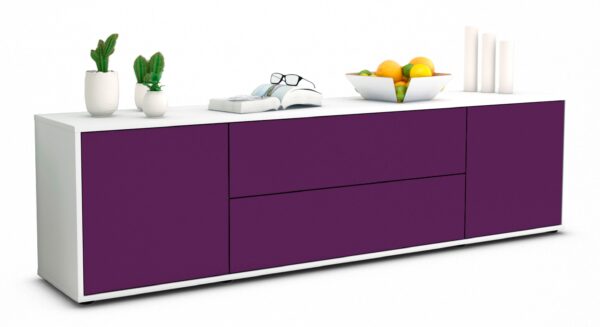 Lowboard Aquilina | Korpus Weiß | Front in Lila | 180x49x35cm (BxHxT)
