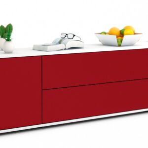 Lowboard Aquilina | Korpus Weiß | Front in Bordeaux | 180x49x35cm (BxHxT)