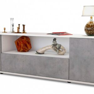 Lowboard Arbnora | Korpus Weiß | Front in Beton Optik | 180x49x35cm (BxHxT)