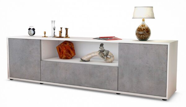 Lowboard Arbnora | Korpus Weiß | Front in Beton Optik | 180x49x35cm (BxHxT)