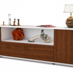 Lowboard Arbnora | Korpus Weiß | Front in Walnuss Holz Optik | 180x49x35cm (BxHxT)