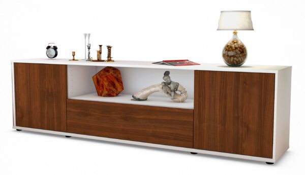 Lowboard Arbnora | Korpus Weiß | Front in Walnuss Holz Optik | 180x49x35cm (BxHxT)