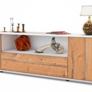 Lowboard Arbnora | Korpus Weiß | Front in Pinie Holz Optik | 180x49x35cm (BxHxT)